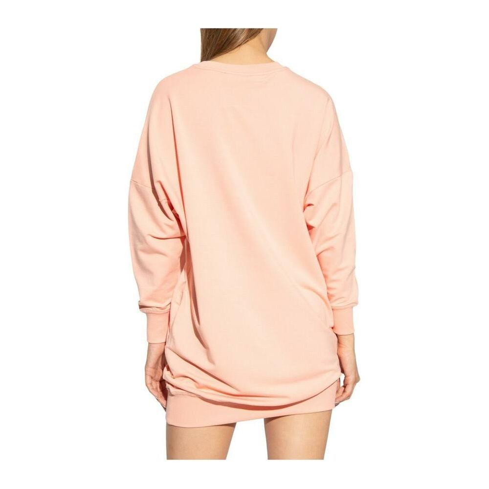 Love Moschino Chic Pink Sweatshirt Dress with Eco-Leather Logo chic-pink-sweatshirt-dress-with-eco-leather-logo
