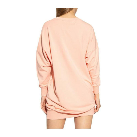 Love Moschino Chic Pink Sweatshirt Dress with Eco-Leather Logo pink-cotton-dress-2