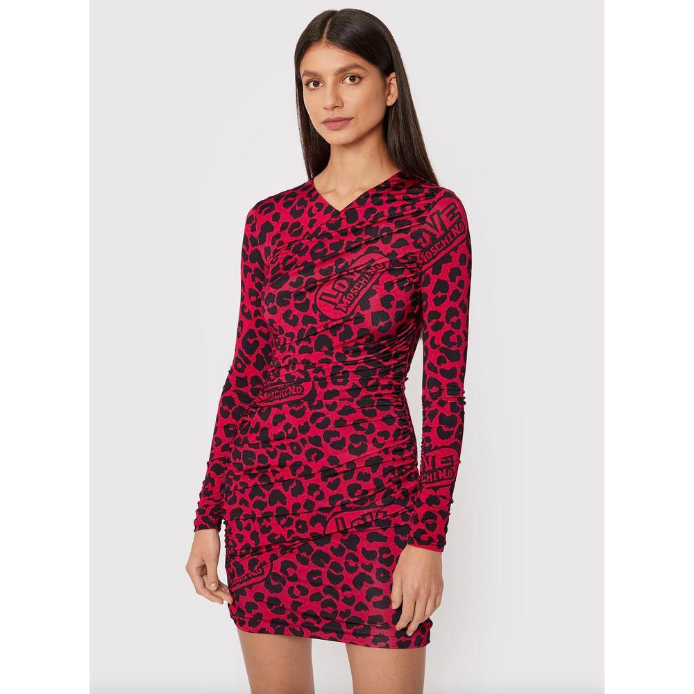Love Moschino Chic Leopard Texture Dress in Pink and Black red-viscose-dress-1