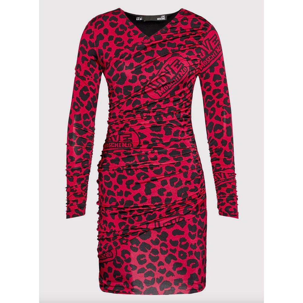 Love Moschino Chic Leopard Texture Dress in Pink and Black red-viscose-dress-1