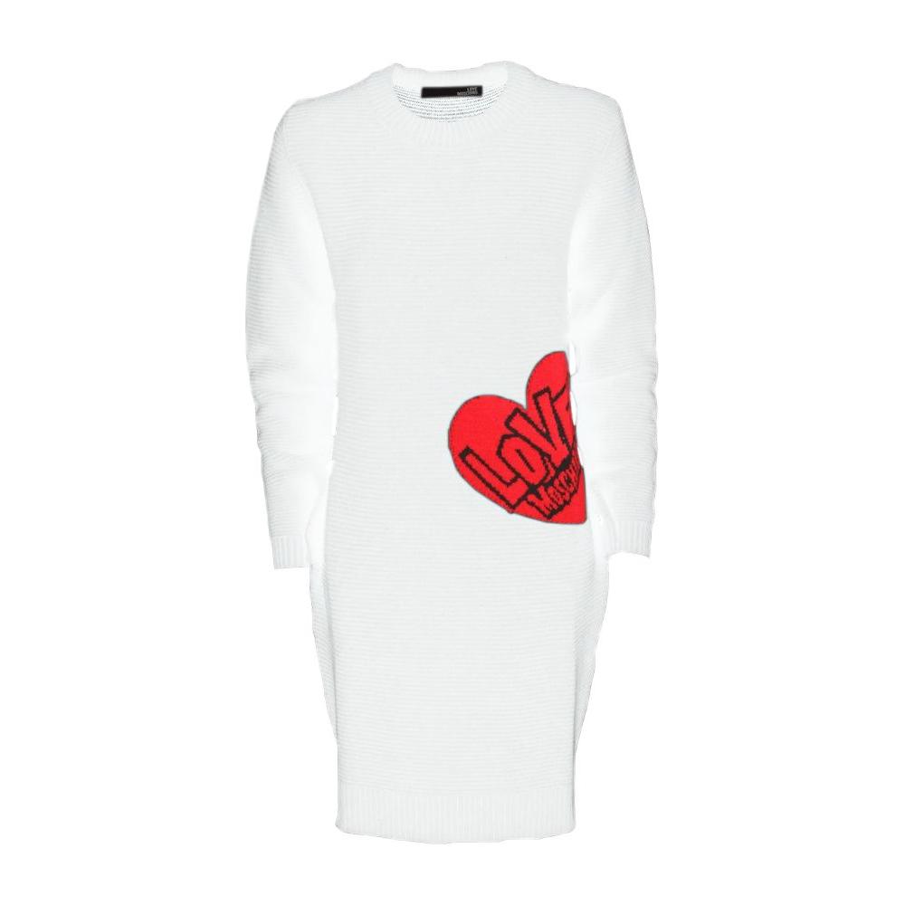 Love Moschino Chic Heart Pattern Knit Dress in White white-wool-dress