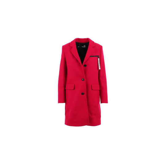Love Moschino Chic Pink Woolen Coat with Logo Details chic-pink-woolen-coat-with-logo-details