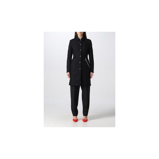 Elegant Black Wool Coat with Silver Chain Detail