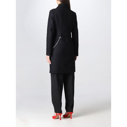 Love MoschinoElegant Black Wool Coat with Silver Chain DetailMcRichard Designer Brands£399.00