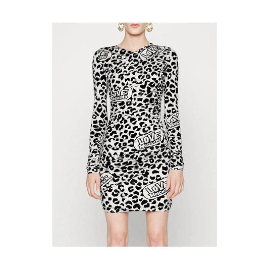 Love Moschino Chic Red Leopard V-Neck Ruffle Dress white-viscose-dress-5