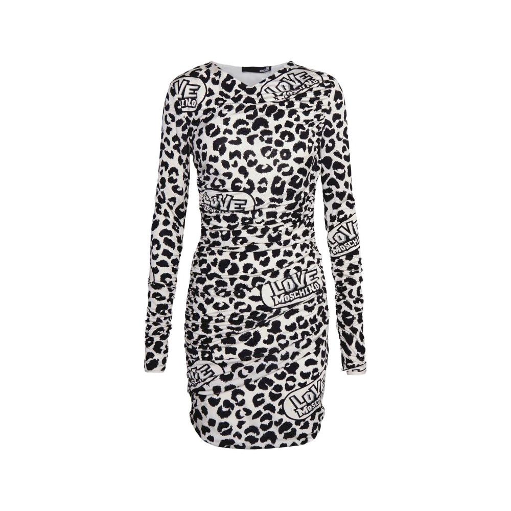Love Moschino Chic Red Leopard V-Neck Ruffle Dress white-viscose-dress-5