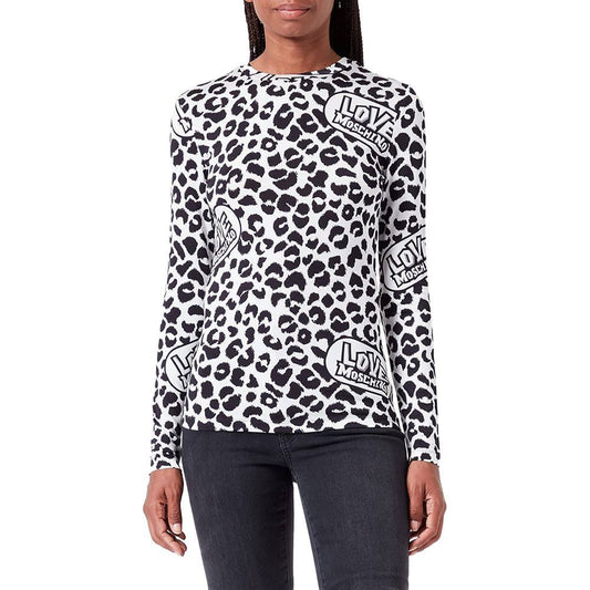 Love Moschino Chic Leopard Print Logo Crewneck Sweater white-viscose-sweater-4