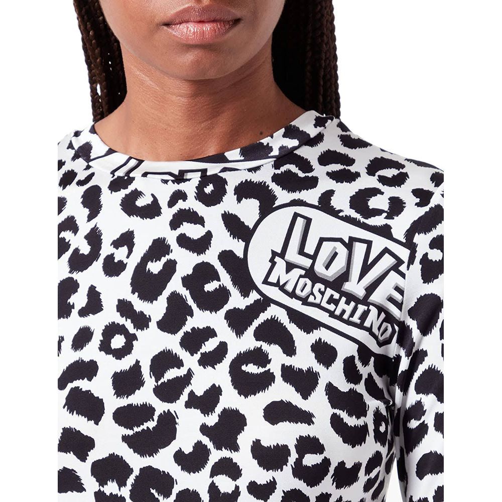 Love Moschino Chic Leopard Print Logo Crewneck Sweater white-viscose-sweater-4