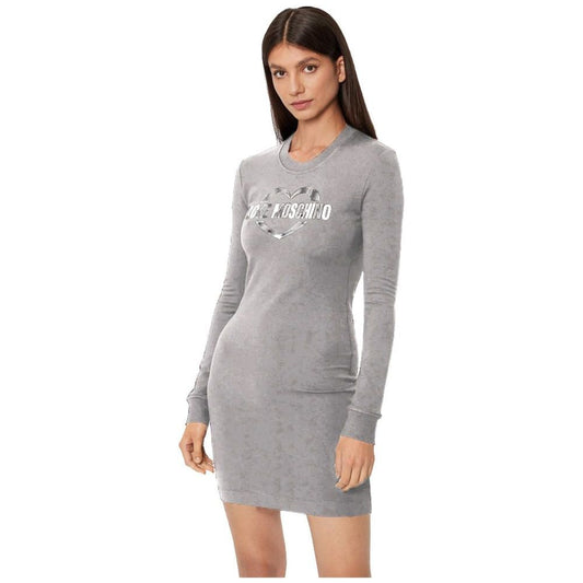 Love Moschino Chic Gray Cotton Blend Dress with Logo Detail chic-gray-cotton-blend-dress-with-logo-detail