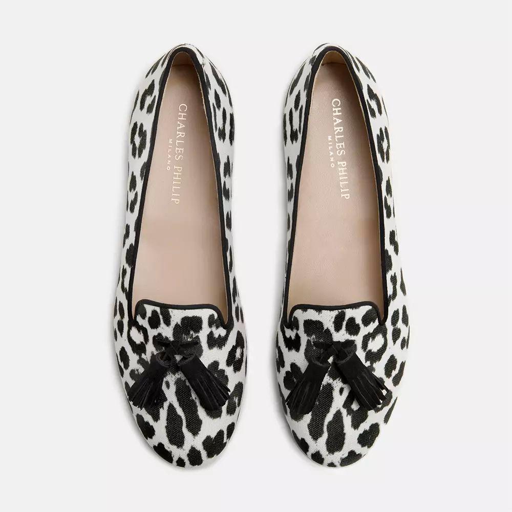 Charles Philip Elegant Silk Leopard Print Loafers elegant-silk-leopard-print-loafers