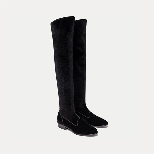 Charles Philip Elegant Velvet Ankle Boots for Women black-leather-boot-2