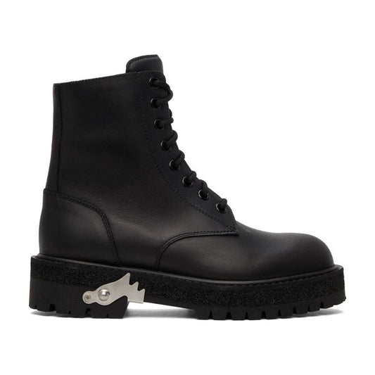 Off-White Sleek Black Leather Ankle Boots black-boot-2