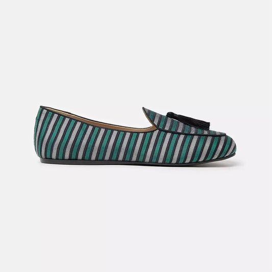 Charles Philip Elegant Striped Silk Loafers with Tassel elegant-striped-silk-loafers-with-tassel