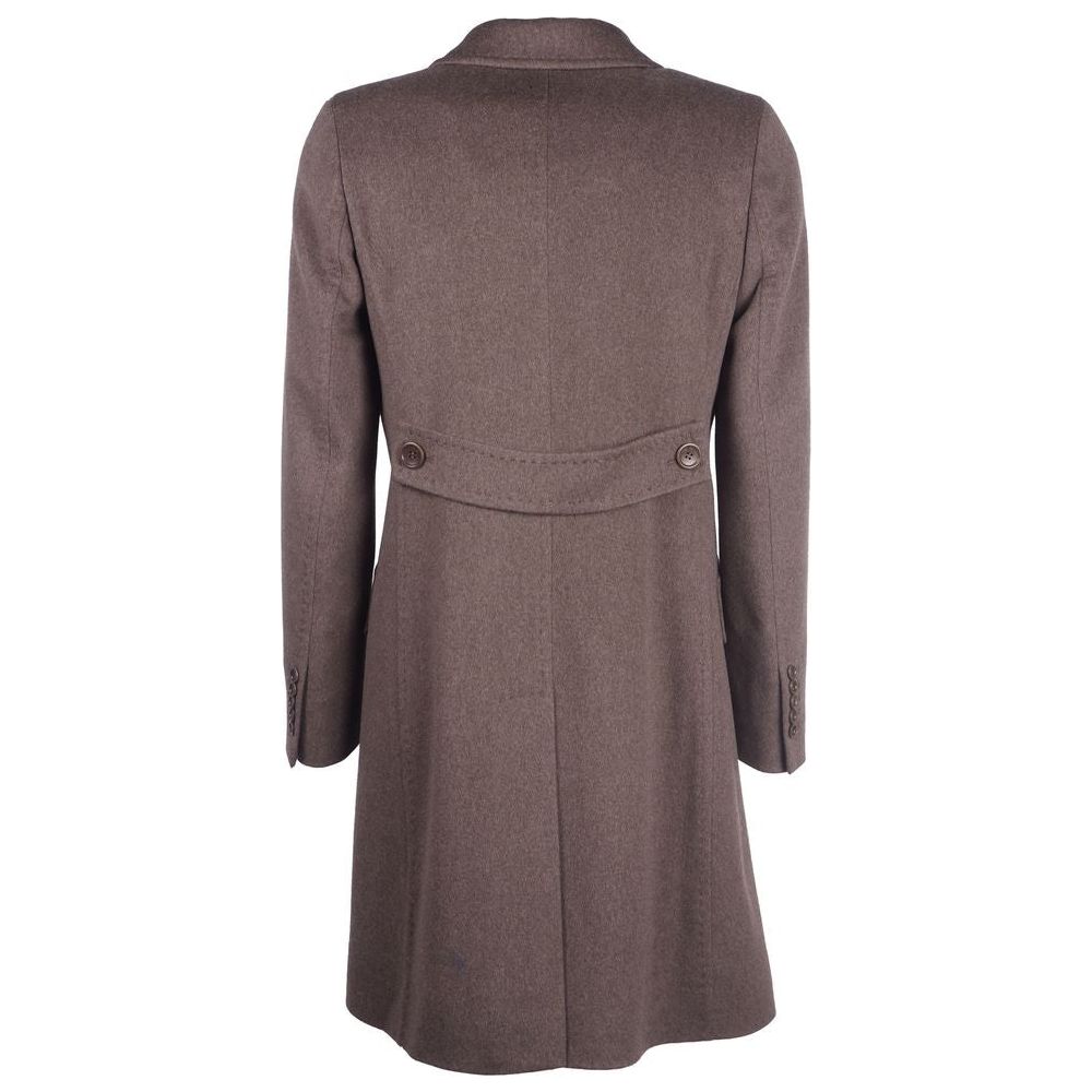 Made in Italy Elegant Woolen Brown Coat for Women brown-jackets-coat