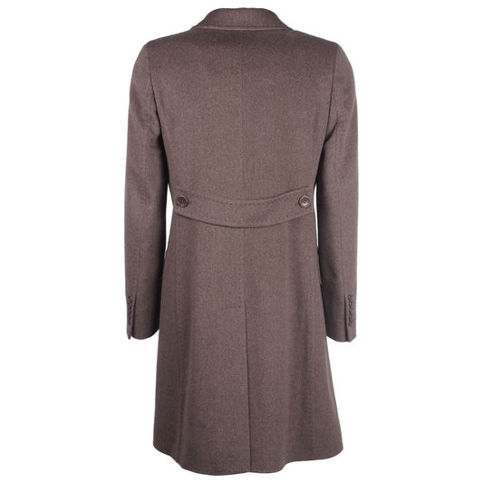 Made in Italy Elegant Woolen Brown Coat for Women brown-jackets-coat