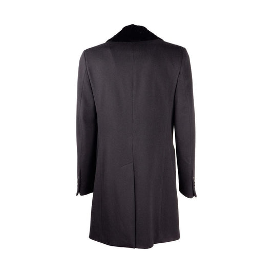 Made in Italy Elegant Virgin Wool Coat with Mink Fur Collar black-jacket-1