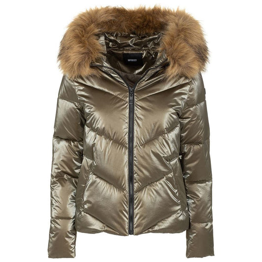 Imperfect Eco-Fur Hooded Down Jacket in Brown brown-polyamide-jackets-coat-1