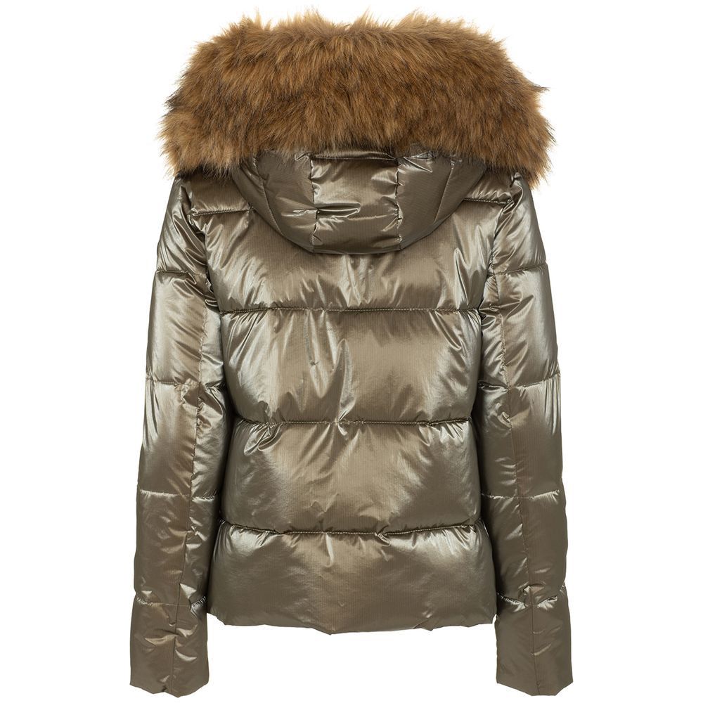 Imperfect Eco-Fur Hooded Down Jacket in Brown brown-polyamide-jackets-coat-1