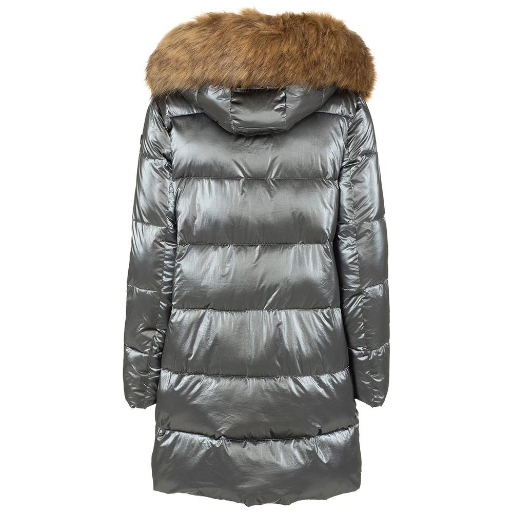Elegant Long Down Jacket with Eco-Fur Hood