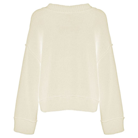 Imperfect Chic Beige V-Neck Wool Blend Sweater white-polyester-sweater-3