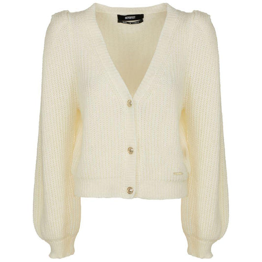 Imperfect Elegant V-Neck Cardigan with Golden Accents elegant-white-v-neck-cardigan-with-golden-buttons