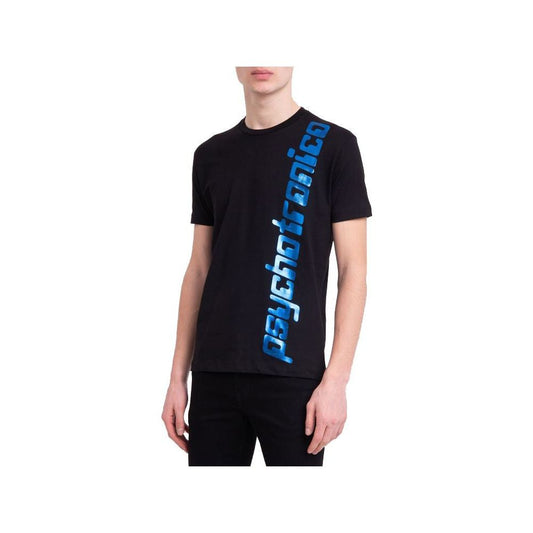 Dsquared² Sleek Black Cotton Tee with Bold Blue Accent black-t-shirt
