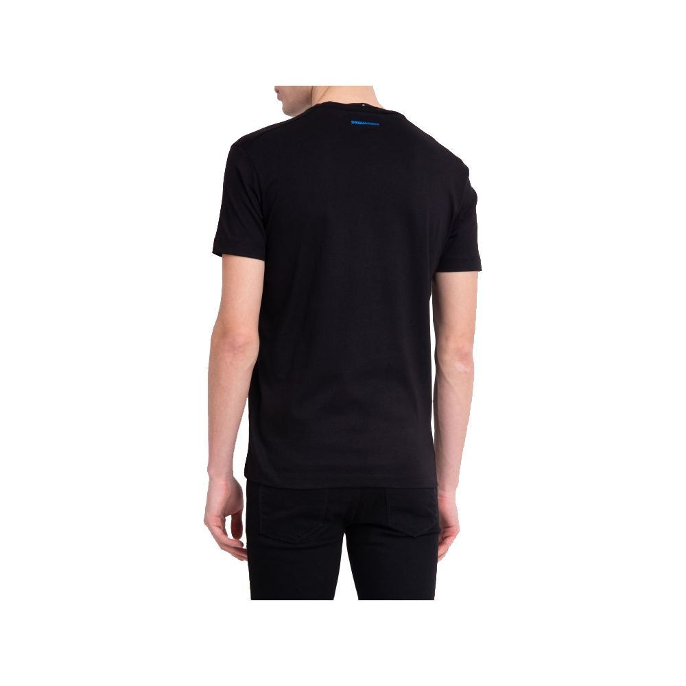 Dsquared² Sleek Black Cotton Tee with Bold Blue Accent black-t-shirt