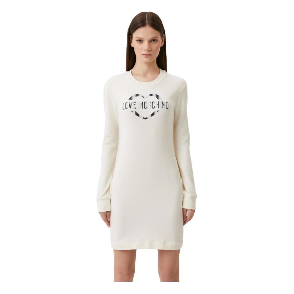 Love Moschino Chic White Cotton Blend Dress with Logo Accent white-cotton-dress-13