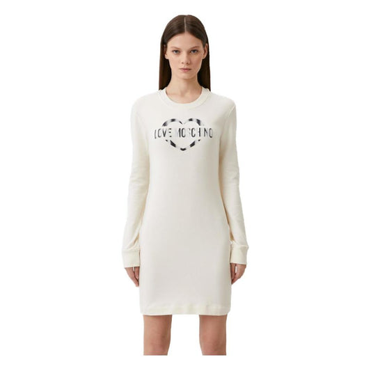 Love Moschino Chic White Cotton Blend Dress with Logo Accent white-cotton-dress-13