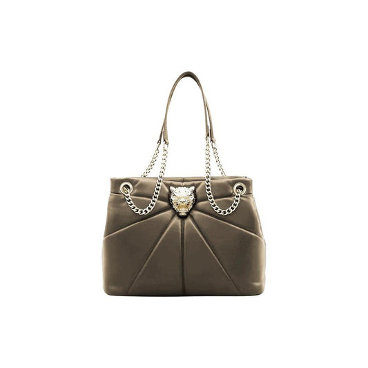 Plein Sport Elegant Faux Leather Gold-Chain Tote beige-polyethylene-handbag-5