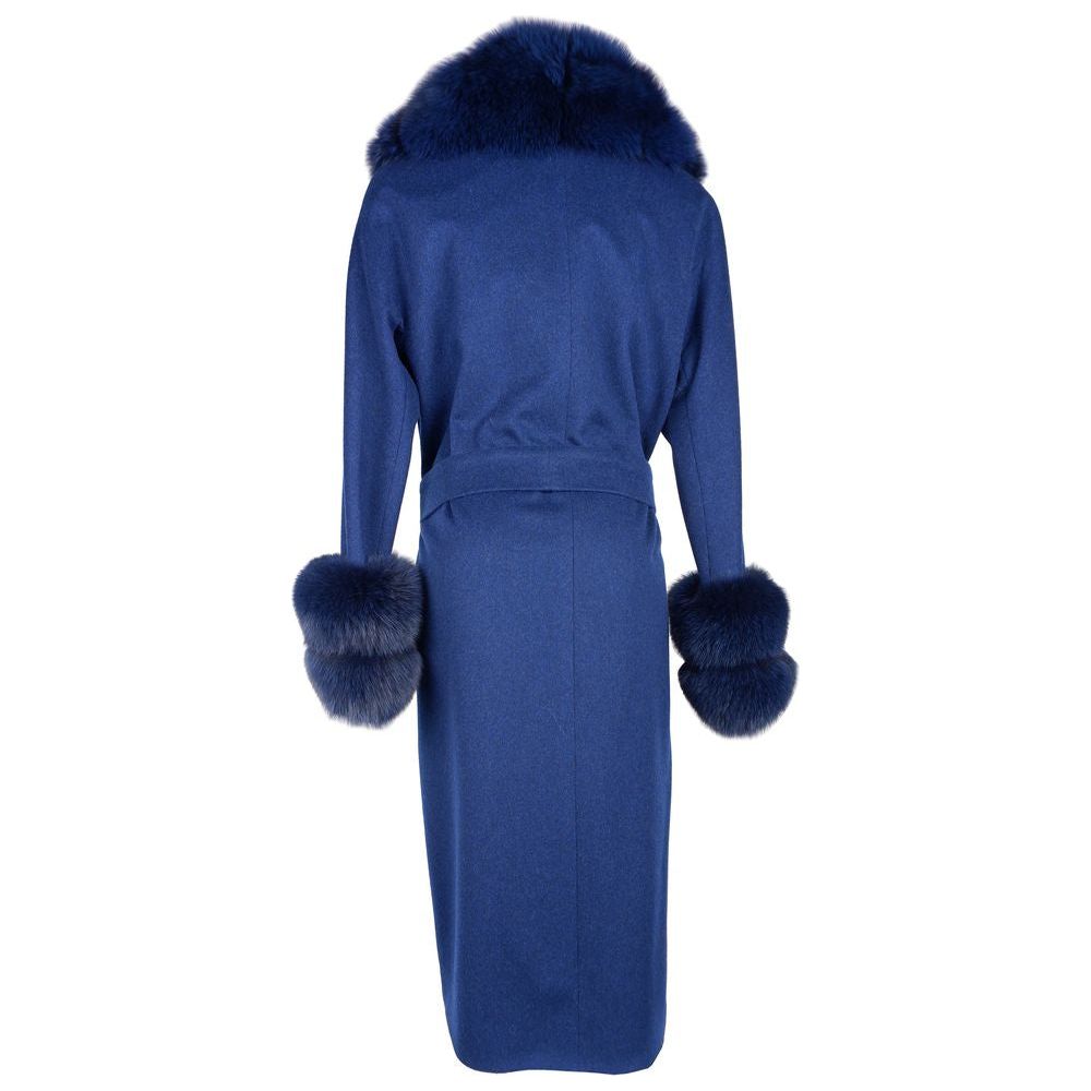 Made in Italy Elegant Wool Coat with Luxe Fox Fur Trim blue-wool-vergine-jackets-coat-3