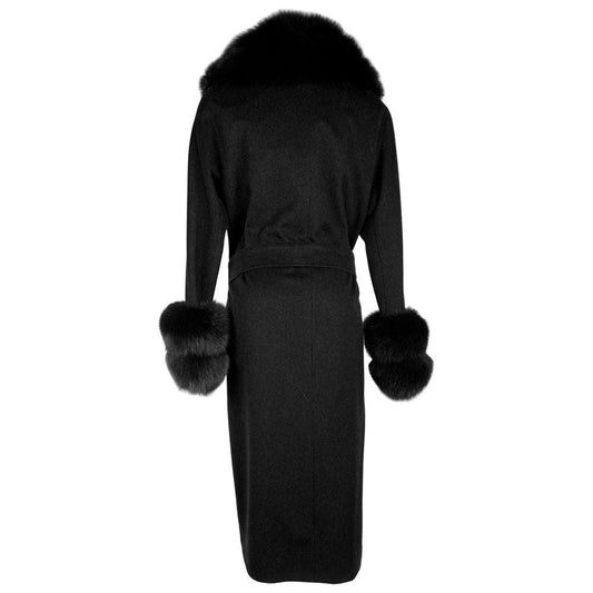 Made in Italy Elegant Virgin Wool Coat with Luxe Fox Fur Trim black-wool-vergine-jackets-coat-1