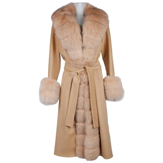 Made in Italy Elegant Beige Wool Coat with Fox Fur Trim beige-wool-vergine-jackets-coat-2