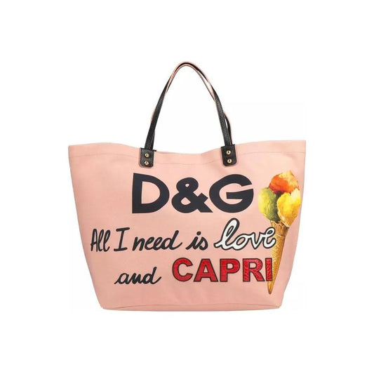 Dolce & Gabbana | Elegant Pink Cotton Shopper with Calfskin Accents| McRichard Designer Brands   