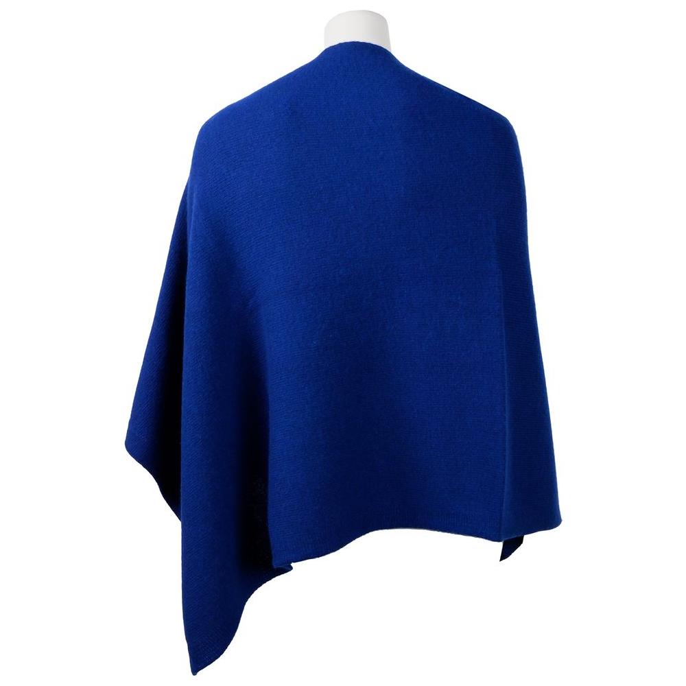 Emilio Romanelli Elegant Cashmere V-Neck Poncho in Blue blue-cashmere-jackets-coat