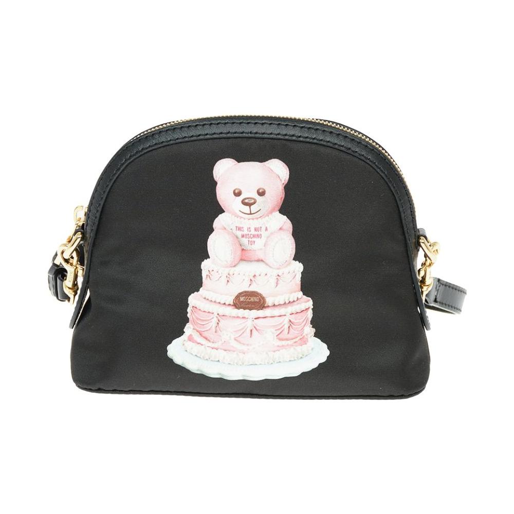 Moschino Couture Chic Teddy Bear Print Clutch with Calfskin Strap black-nylon-clutch-bag-1