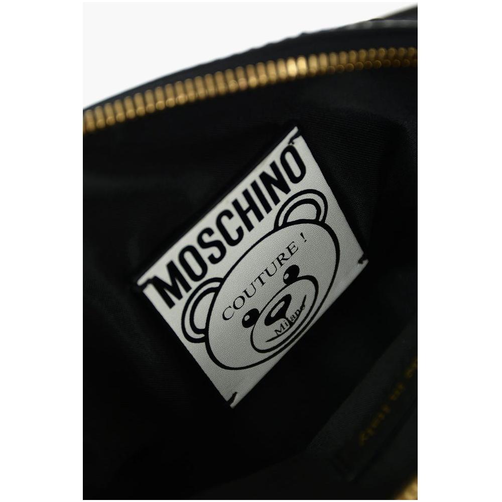 Moschino Couture Chic Teddy Bear Print Clutch with Calfskin Strap black-nylon-clutch-bag-1