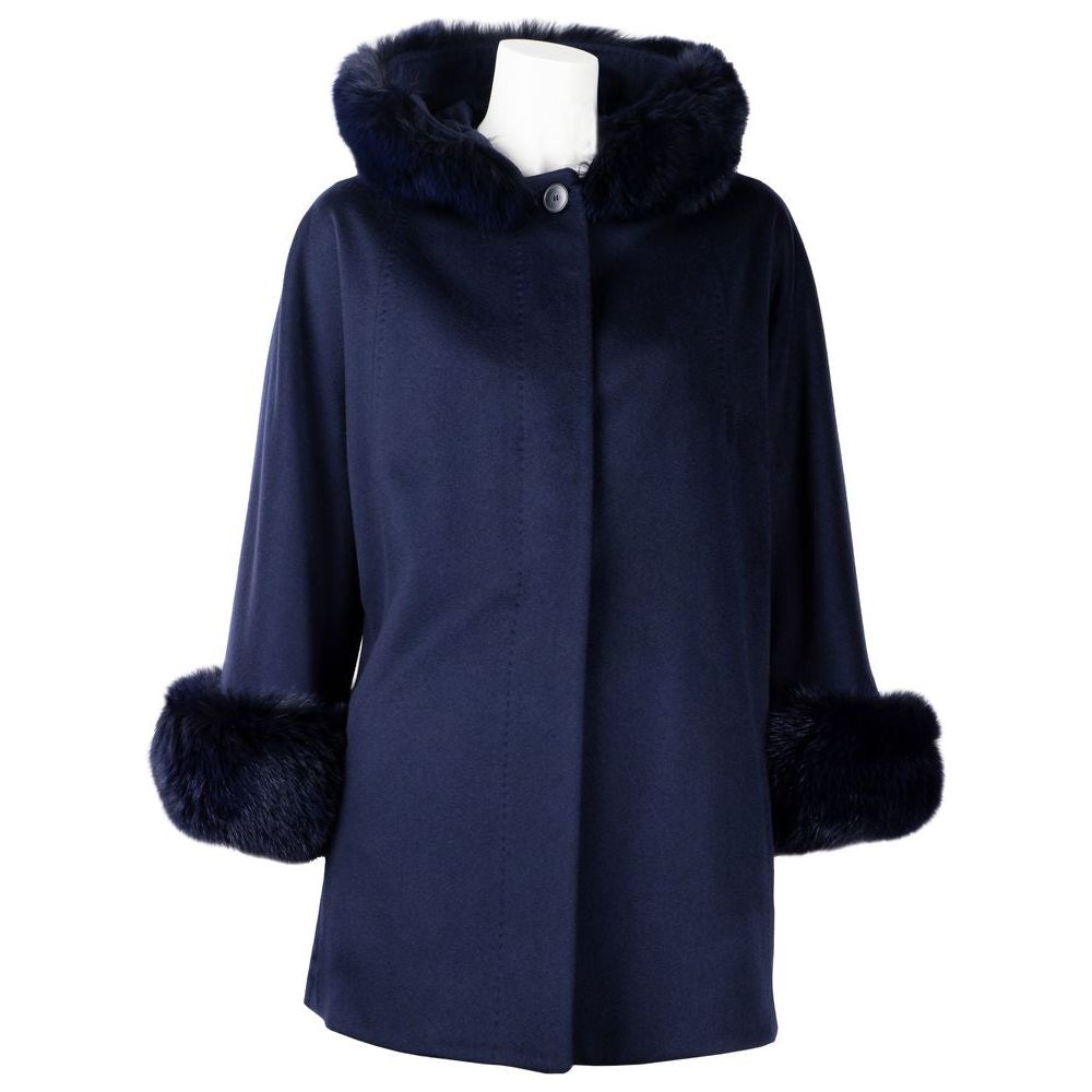 Made in Italy Elegant Virgin Wool Short Coat with Fur Detail blue-wool-vergine-jackets-coat-4