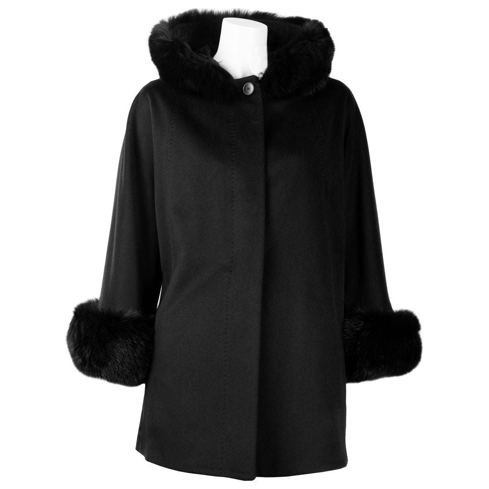 Made in Italy Chic Woolen Short Coat with Fur Detail black-wool-vergine-jackets-coat-2