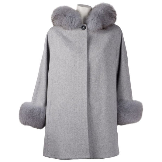 Made in Italy Elegant Wool Short Coat with Fur Accents gray-wool-vergine-jackets-coat-1
