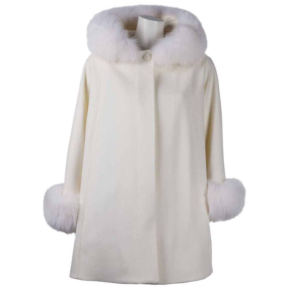 Elegant Virgin Wool Short Coat with Fur Trim
