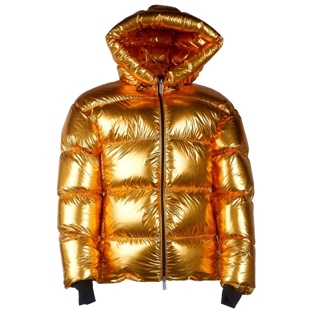 Centogrammi Exquisite Golden Puffer Jacket with Hood yellow-nylon-jackets-coat