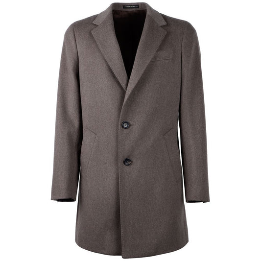 Elegant Virgin Wool Men's Brown Coat