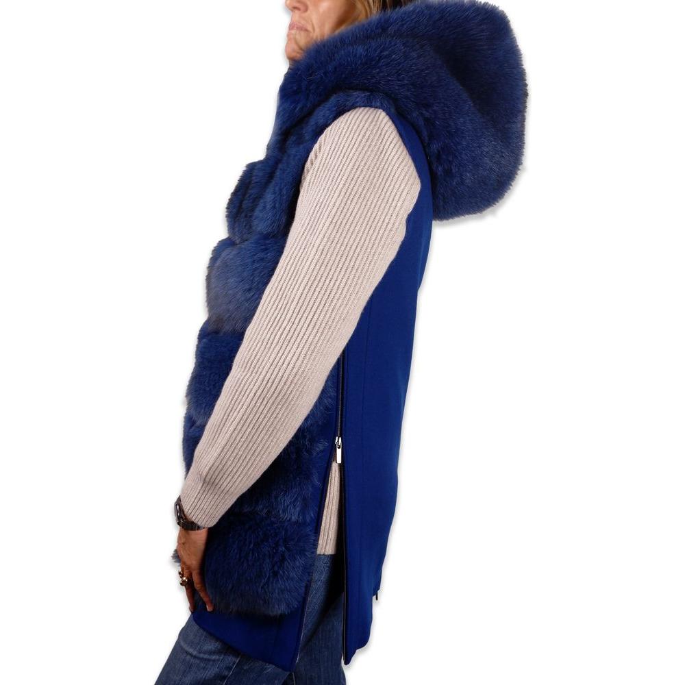 Made in Italy Elegant Sleeveless Wool Coat with Fox Fur Trim blue-wool-vergine-jackets-coat-6