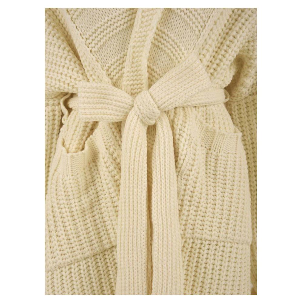 Hinnominate Elegant Pearl Ribbed Knit Cardigan with Belt elegant-pearl-ribbed-knit-cardigan-with-belt