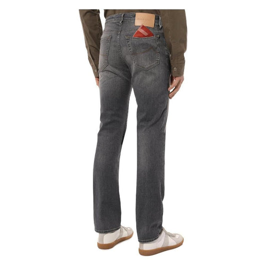 Sleek Gray Stretch Cotton Regular Fit Jeans