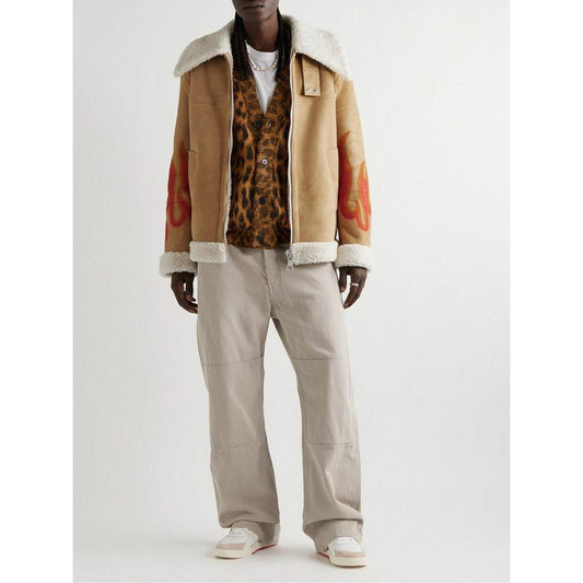 Flame Accented Suede Shearling Jacket
