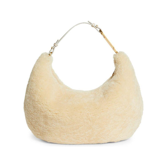 Off-White Cream Shearling Wool Chic Shoulder Bag white-shearling-handbag-1