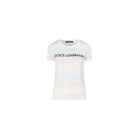 Dolce & Gabbana | Chic White Cotton Tee with Signature Design| McRichard Designer Brands   