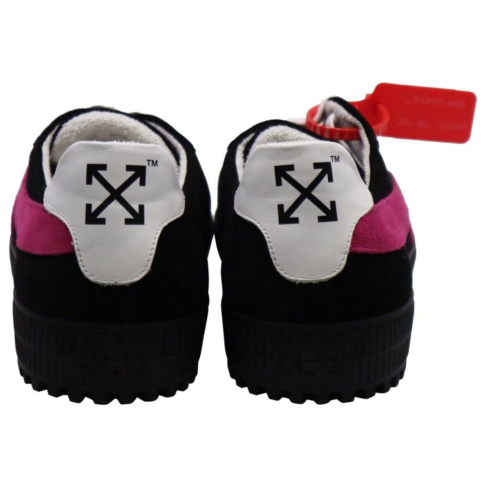 Off-White Sleek Black Suede Sneakers with Fuchsia Arrow Detail black-leather-di-calfskin-sneaker-1
